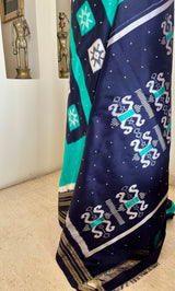 SAVINA - TEAL POCHAMPALLY WITH NAVY BLUE IKAT MOTIFS