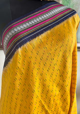 KAAMANA: VIBRANT YELLOW POCHAMPALLY WITH IKKAT AND STRIPED AANCHAL