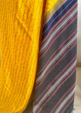 KAAMANA: VIBRANT YELLOW POCHAMPALLY WITH IKKAT AND STRIPED AANCHAL