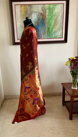 CHARUMATI - CHOCOLATE BROWN PAITHANI MOR KUNDA MASTERPIECE