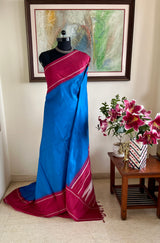 PUNYA – BLUE KANJIVARAM SAREE WITH THZAMPU AANCHAL AND TEMPLE BORDER