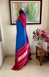PUNYA – BLUE KANJIVARAM SAREE WITH THZAMPU AANCHAL AND TEMPLE BORDER