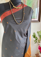 PRANAYA – BLACK KANJIVARAM SILK SAREE WITH RUST BORDER