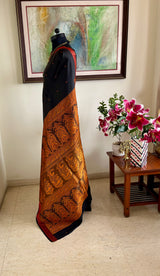 PRANAYA – BLACK KANJIVARAM SILK SAREE WITH RUST BORDER