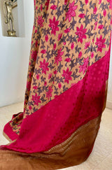 KAMLI- LIGHT BROWN CREPE SILK WITH FLORAL AND GOLD ACCENTS