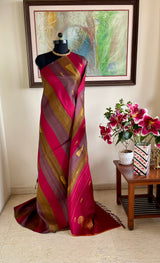 PALGUNIKA – MULTICOLOURED KANJIVARAM WITH ZARI TEMPLE AND PAISLEY MOTIFS