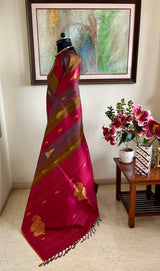PALGUNIKA – MULTICOLOURED KANJIVARAM WITH ZARI TEMPLE AND PAISLEY MOTIFS