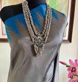 TAVISHA - ELEGANT GREY SILK WITH BLUE TEMPLE WOVEN BORDER