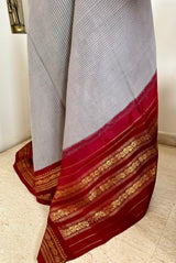 PRESHITA – GREY CHECKED GADWAL COTTON WITH MAROON ZARI BORDER