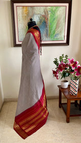 PRESHITA – GREY CHECKED GADWAL COTTON WITH MAROON ZARI BORDER