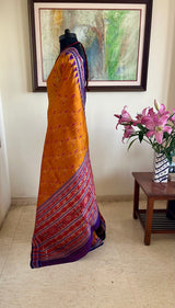 MEDHAVI – GOLDEN YELLOW KHANDUA WITH PURPLE TEMPLE BORDER