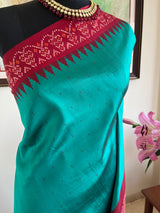 PRANJUSHA – TEAL POCHAMPALLY WITH MAROON IKKAT BORDER AND AANCHAL