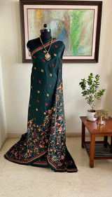 MOHULIKA- BLACK KANTHA SAREE WITH RUST, OCHRE AND WHITE EMBROIDERY