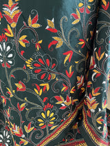 MOHULIKA- BLACK KANTHA SAREE WITH RUST, OCHRE AND WHITE EMBROIDERY