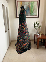 MOHULIKA- BLACK KANTHA SAREE WITH RUST, OCHRE AND WHITE EMBROIDERY