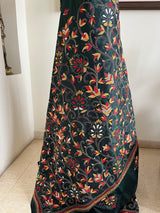 MOHULIKA- BLACK KANTHA SAREE WITH RUST, OCHRE AND WHITE EMBROIDERY