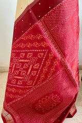 MADHUNISHA- CREAM POCHAMPALLY WITH IKKAT PANELS AND MAROON AANCHAL