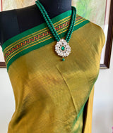 MEENAJA - GREENISH GOLD KANJIVARAM WITH TEMPLE MOTIF BORDER