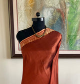 ISHMALI- RUST BROWN KANJIVARAM SAREE WITH PEACH ZARI BORDER