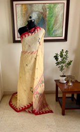 MAHODARI – CREAM JAMDANI SAREE WITH IKKAT BORDERS
