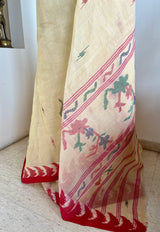 MAHODARI – CREAM JAMDANI SAREE WITH IKKAT BORDERS