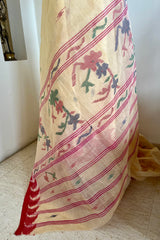 MAHODARI – CREAM JAMDANI SAREE WITH IKKAT BORDERS