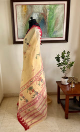 MAHODARI – CREAM JAMDANI SAREE WITH IKKAT BORDERS