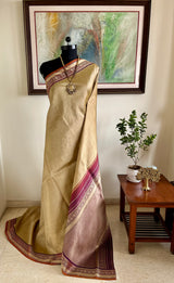 MUTHULAKSHMI – BEIGE KANJIVARAM WITH MAROON AND ZARI AANCHAL
