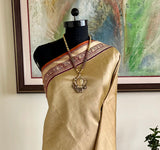 MUTHULAKSHMI – BEIGE KANJIVARAM WITH MAROON AND ZARI AANCHAL