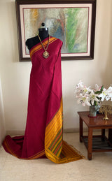 MUGILA – MAROON KATTAM KANJIVARAM WITH MUSTARD GREEN MAROON AANCHAL