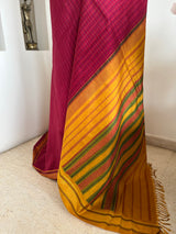 MUGILA – MAROON KATTAM KANJIVARAM WITH MUSTARD GREEN MAROON AANCHAL