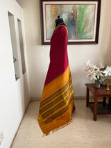 MUGILA – MAROON KATTAM KANJIVARAM WITH MUSTARD GREEN MAROON AANCHAL