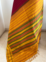 MUGILA – MAROON KATTAM KANJIVARAM WITH MUSTARD GREEN MAROON AANCHAL