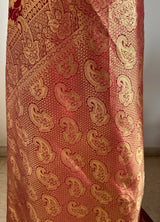 MOUVIKA – REDDISH MAROON KANJIVARAM WITH FLORAL ZARI DETAILING