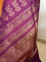 MORVIKA – BURNT ORANGE GADWAL SILK  WITH PURPLE FLORAL ZARI
