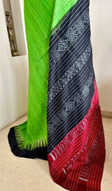 AKSHITA- GOPALPUR TUSSAR IN GREEN WITH TWIN TONE BORDER