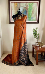 BANALEKHA- KHANDUA SILK IN BROWN WITH FLORAL BANDHA DETAILS