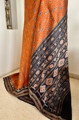 BANALEKHA- KHANDUA SILK IN BROWN WITH FLORAL BANDHA DETAILS