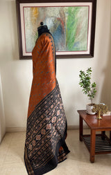 BANALEKHA- KHANDUA SILK IN BROWN WITH FLORAL BANDHA DETAILS