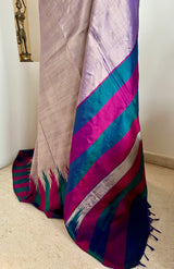 CAYAL- ARANI SILK IN MAUVE WITH TEAL MAGENTA BORDERS