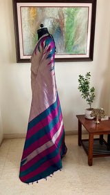 CAYAL- ARANI SILK IN MAUVE WITH TEAL MAGENTA BORDERS