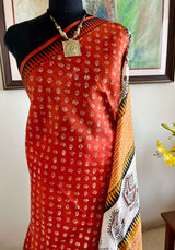 MOU - DARK RUST PATLI SILK WITH ELEGANT BAND MOTIFS