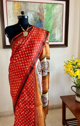 MOU - DARK RUST PATLI SILK WITH ELEGANT BAND MOTIFS