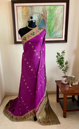 LALITHAMBIKA – MAGENTA PURPLE KANJIVARAM WITH OLIVE GREEN AANCHAL