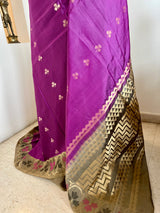 LALITHAMBIKA – MAGENTA PURPLE KANJIVARAM WITH OLIVE GREEN AANCHAL