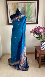 MADHIKA - BLUE PAITHANI SILK WITH NARALI BORDER MOR KUNDA AANCHAL