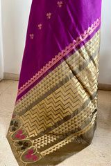 LALITHAMBIKA – MAGENTA PURPLE KANJIVARAM WITH OLIVE GREEN AANCHAL