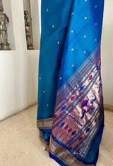 MADHIKA - BLUE PAITHANI SILK WITH NARALI BORDER MOR KUNDA AANCHAL