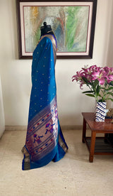 MADHIKA - BLUE PAITHANI SILK WITH NARALI BORDER MOR KUNDA AANCHAL