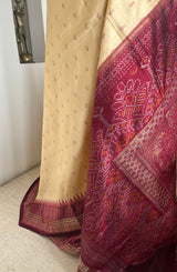 VASVI- CREAM AND MAROON PATOLA WITH DIAMOND AND TEMPLE MOTIFS